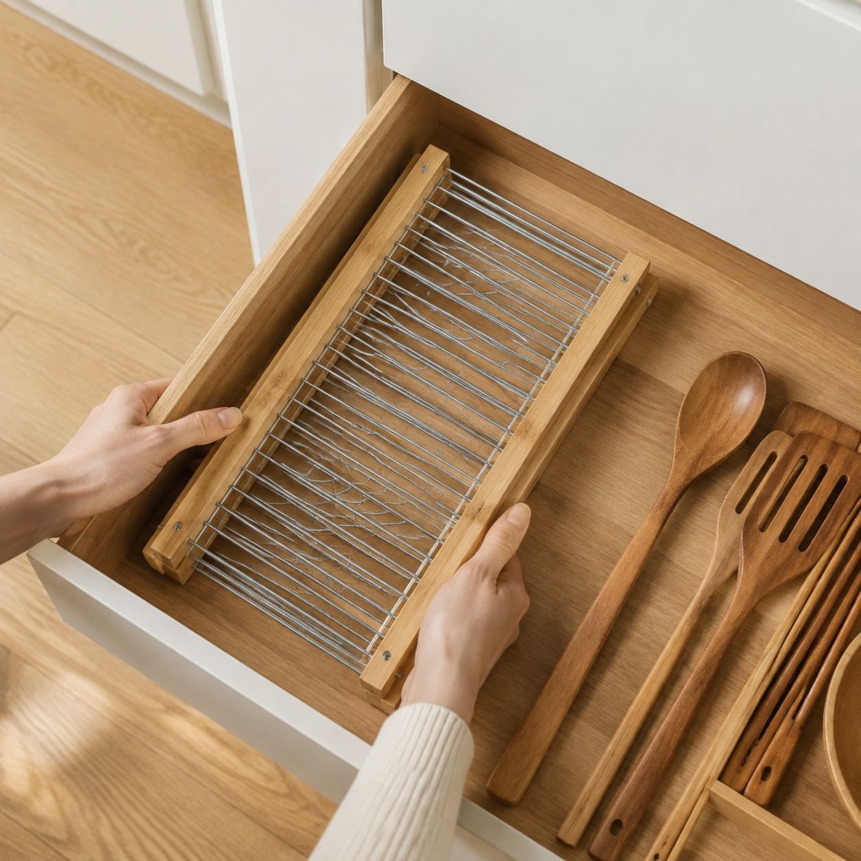 Natural bamboo dish rack with sturdy design