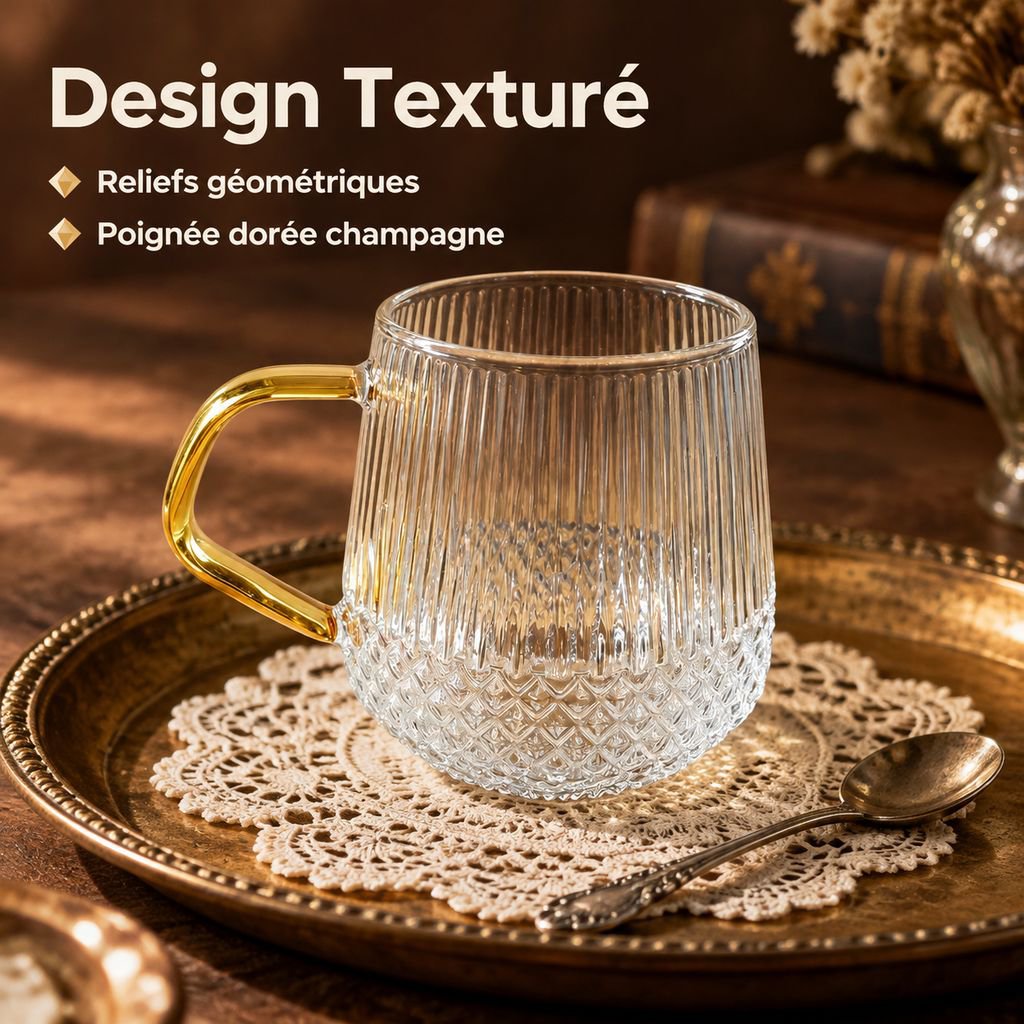 Design strié de la tasse en verre borosilicate