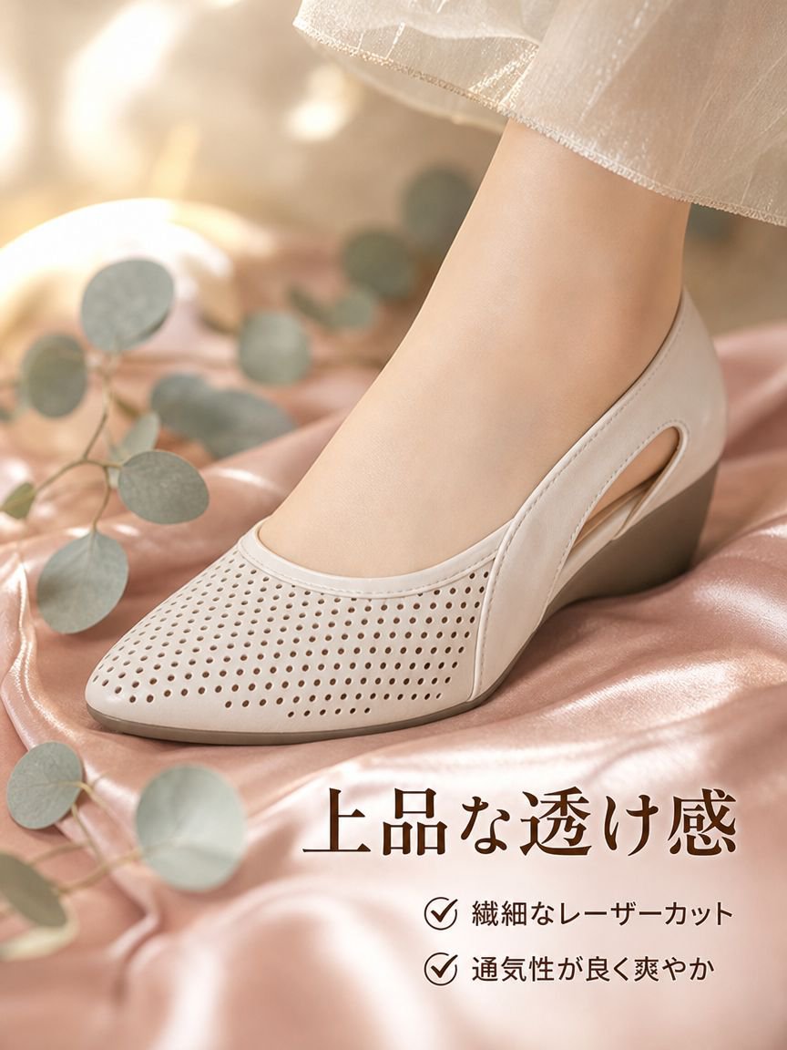 エレガントなパンチング模様のパンプス