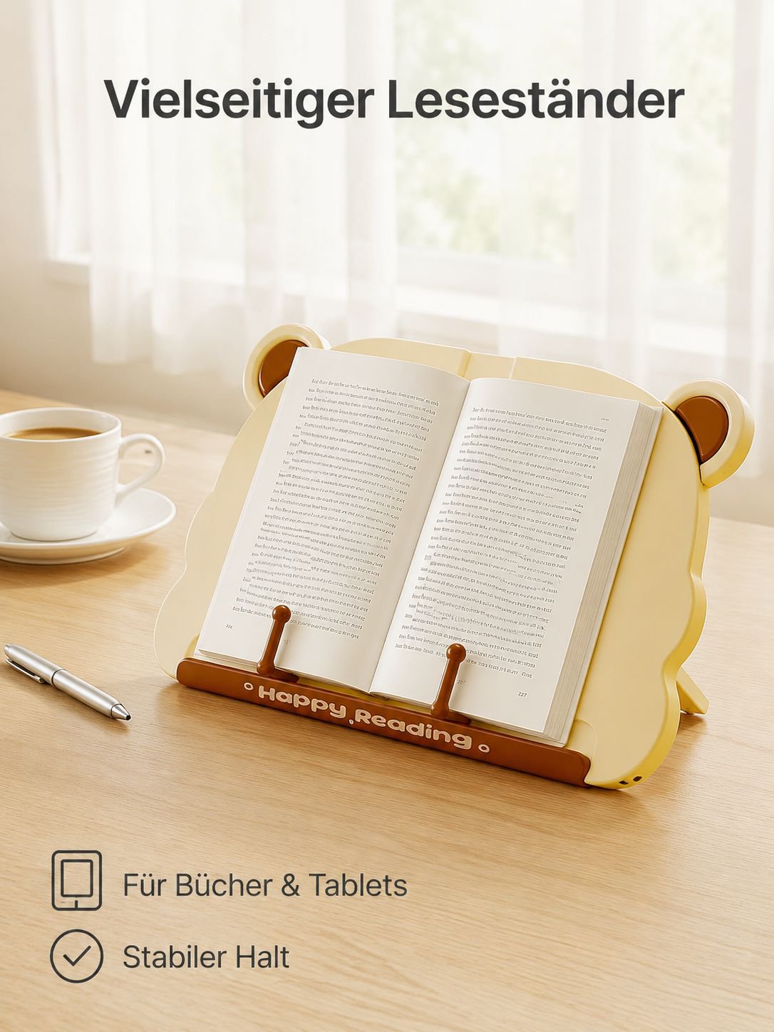 Multifunktionaler Leseständer, Buchstütze, Handy- und Tablet-Halter