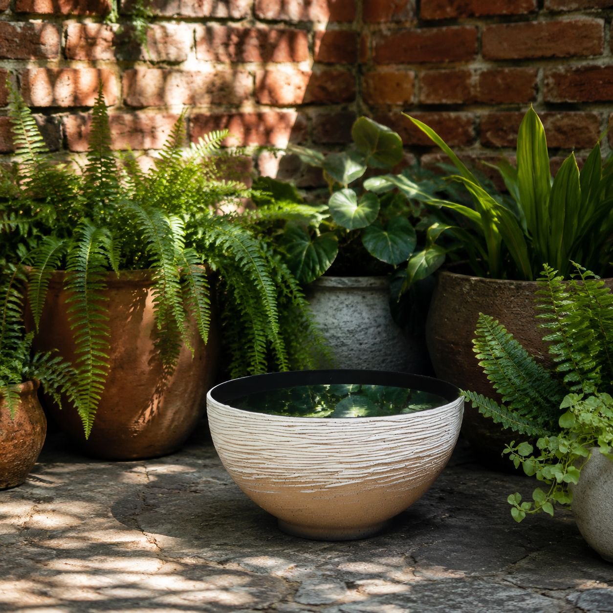 Ancient style courtyard landscape fish tank with lotus plants