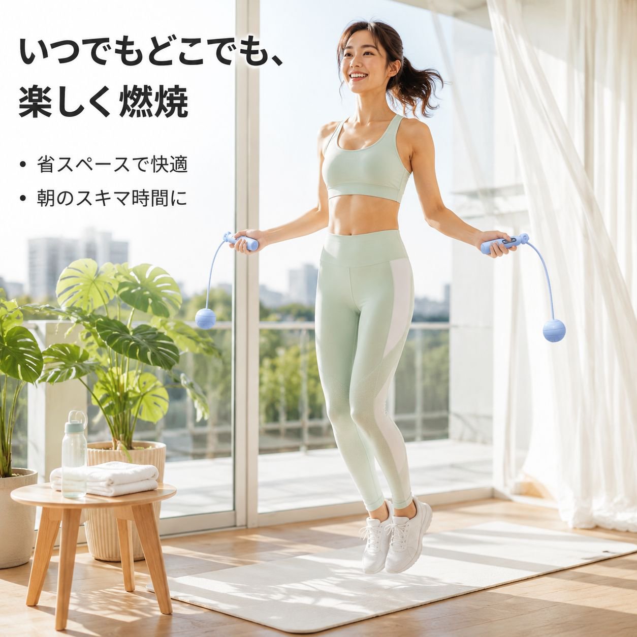 女子学生専用 ロープレス縄跳びカウンター 脂肪燃焼フィットネス 衝撃吸収静音マット