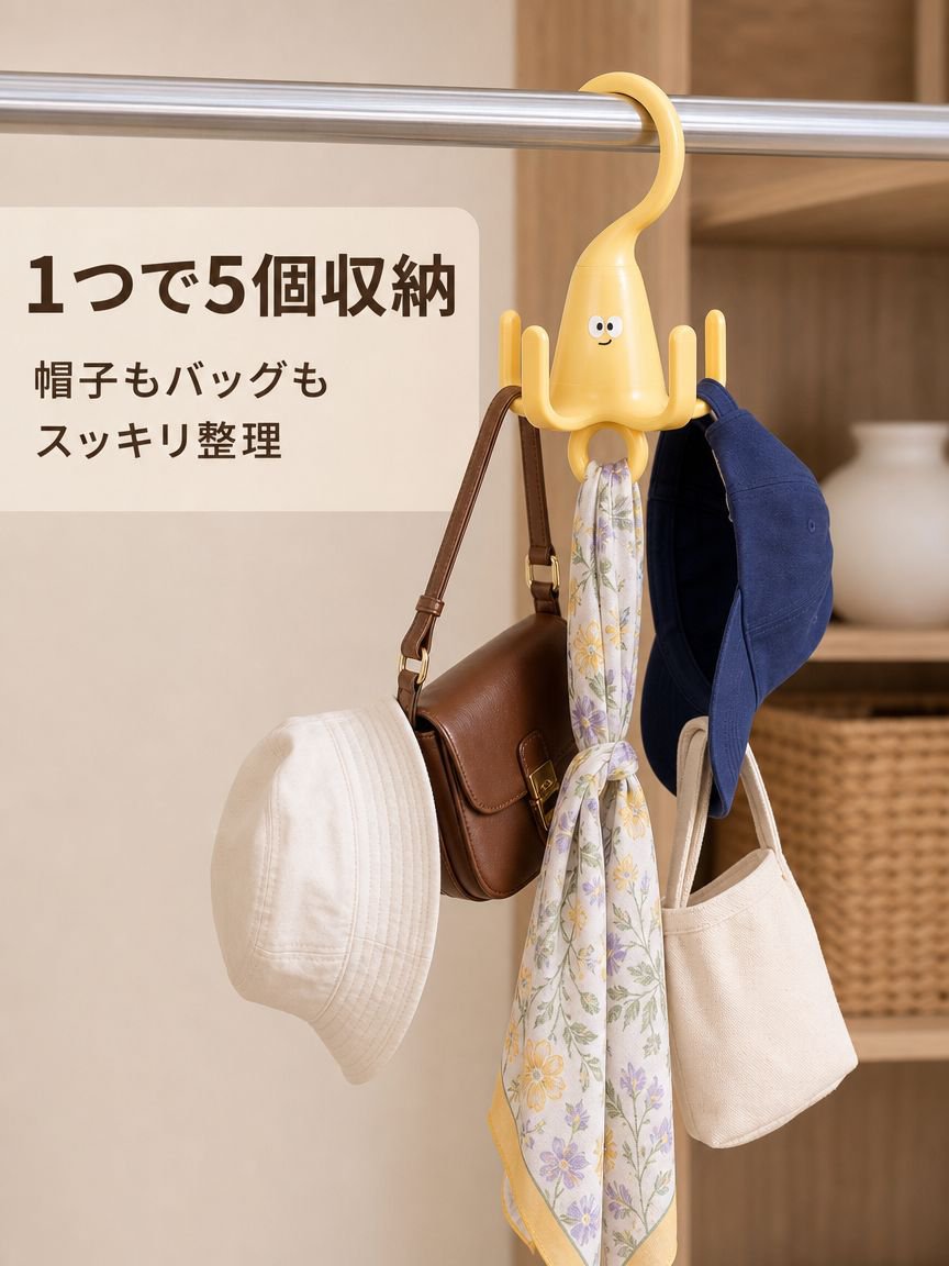 バッグと帽子の回転フック