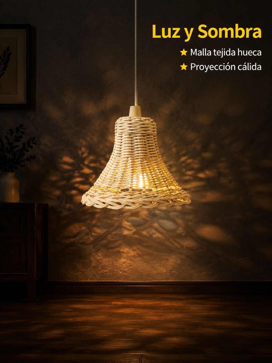 Lámpara colgante artesanal de ratán para fotografía y decoración