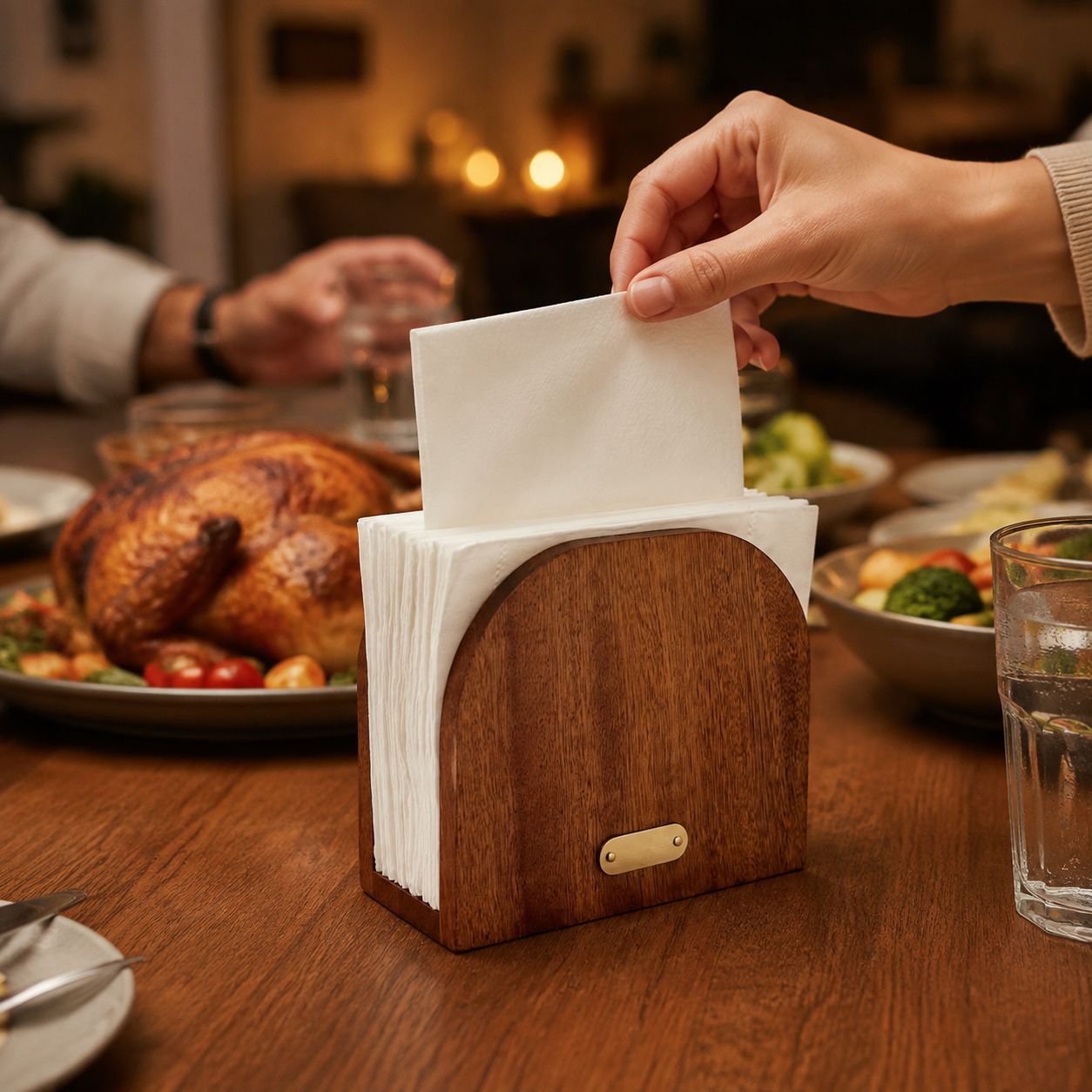 Porta servilletas vertical de madera de sombra roja para mesa de restaurante