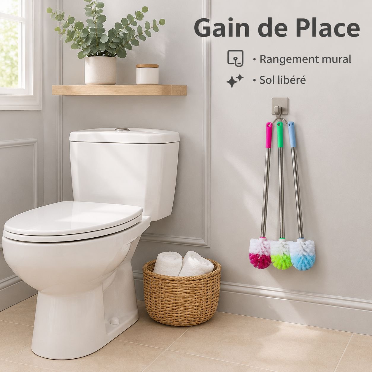 Brosse WC longue en acier inoxydable
