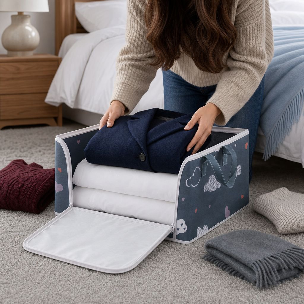 Durable foldable storage bag with handles