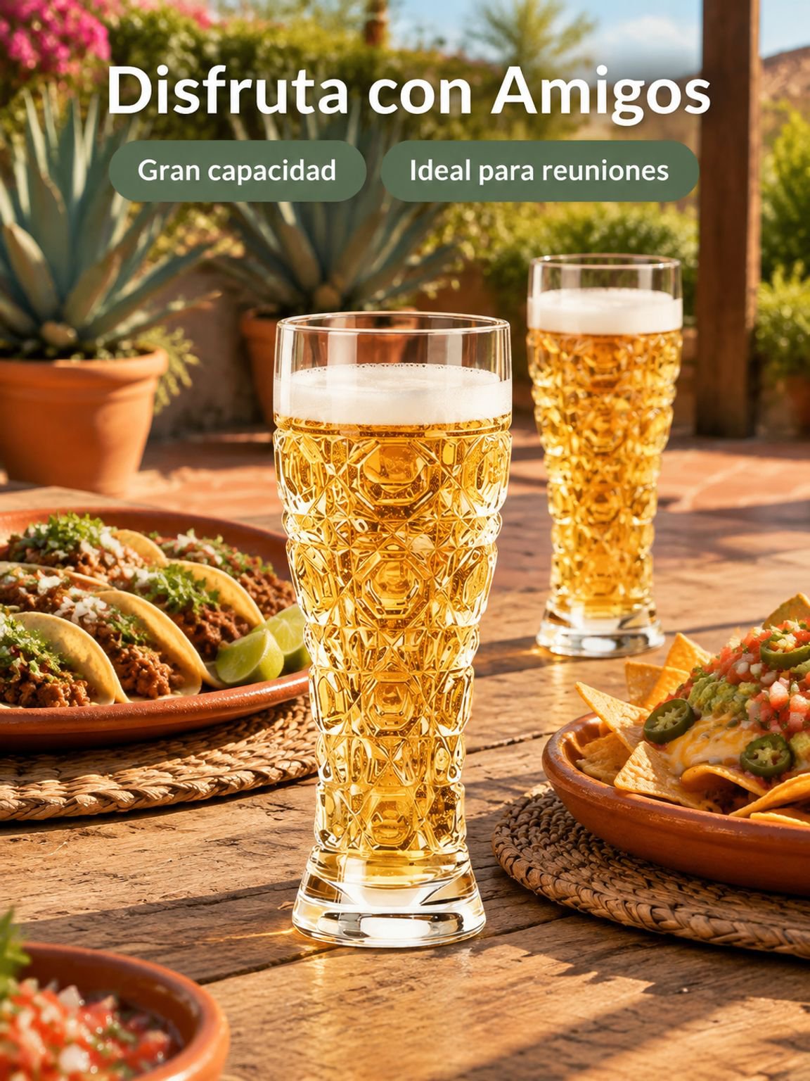 Copa de cerveza con acabado grabado y gran capacidad
