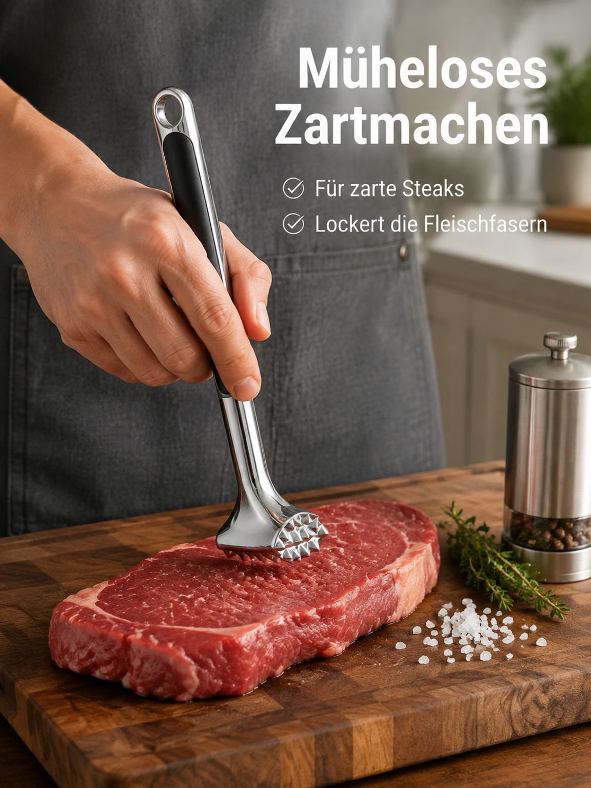 Doppelseitiger Fleischhammer aus Edelstahl