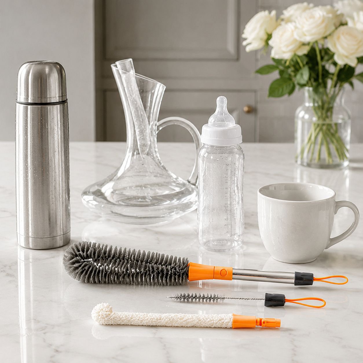 Easy-grip handle on the soft bristle cup brush