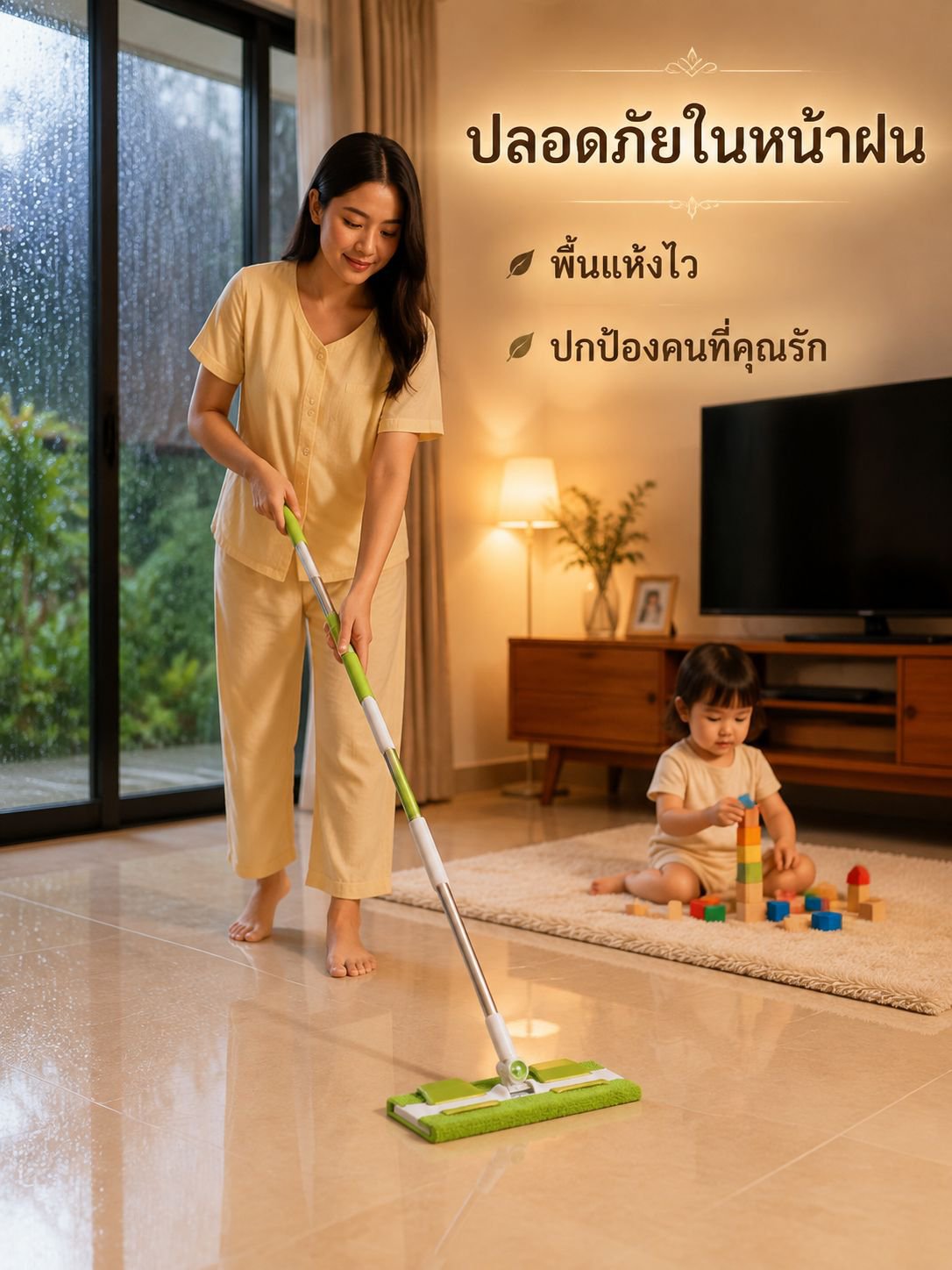 ไม้ถูพื้นดูดซับน้ำได้ทั้งแบบแห้งและเปียก