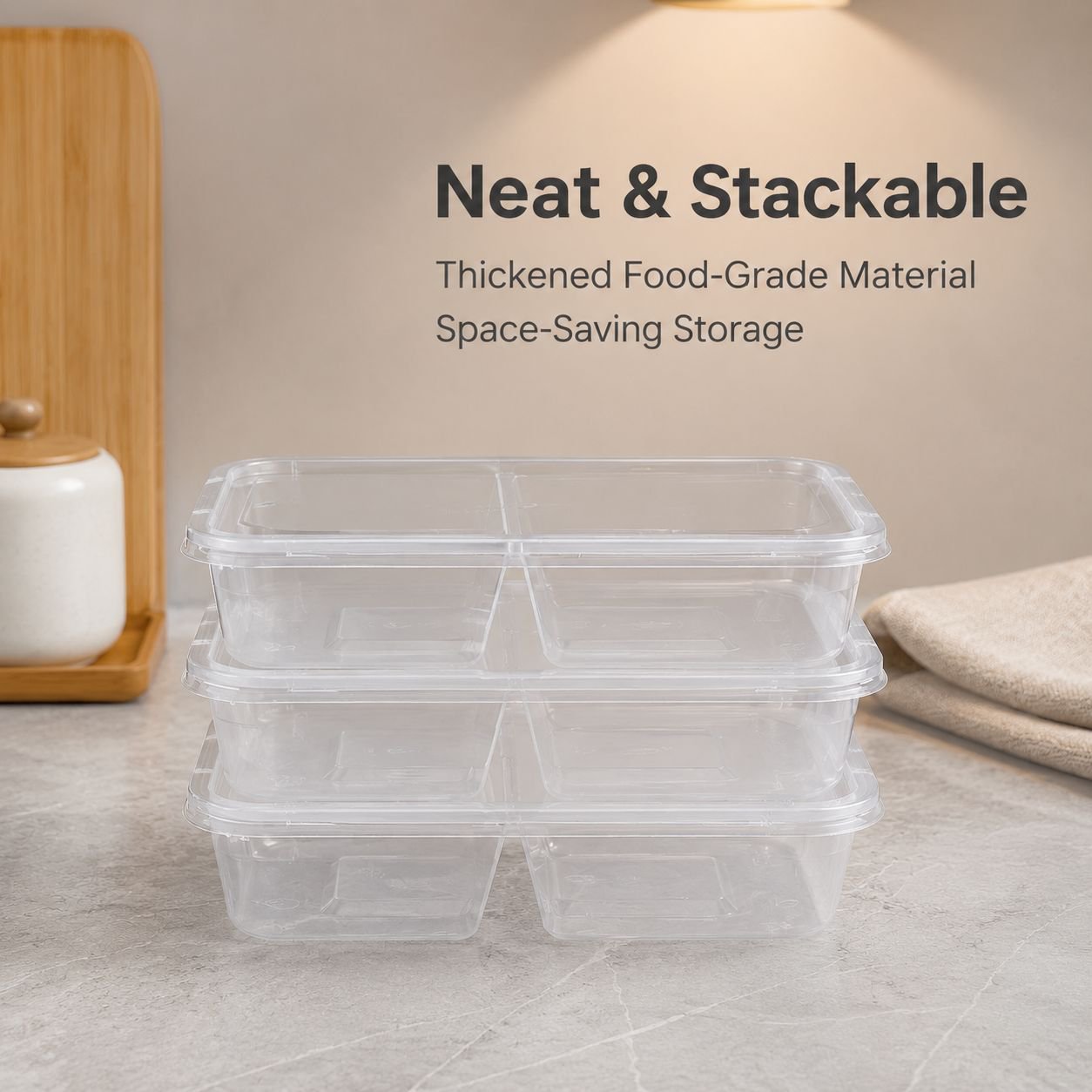 Disposable rectangular transparent compartmentalized lunch box