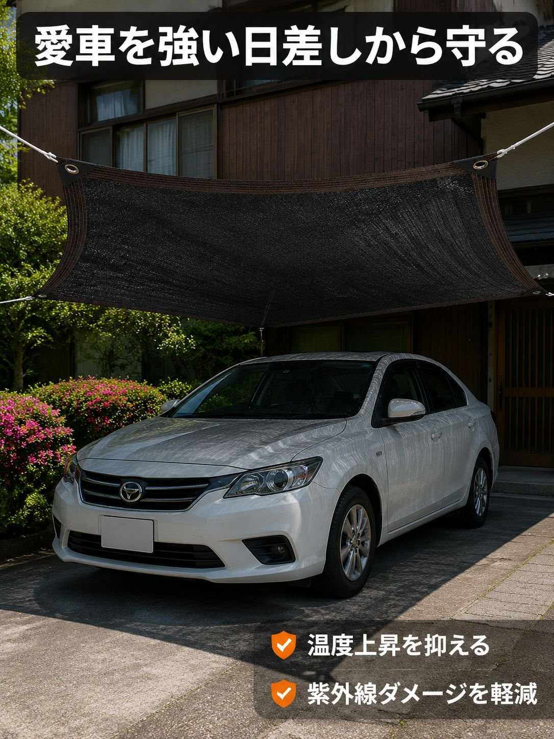 庭院用厚手黒色遮光ネット・縁取り強化・高密度穴加工