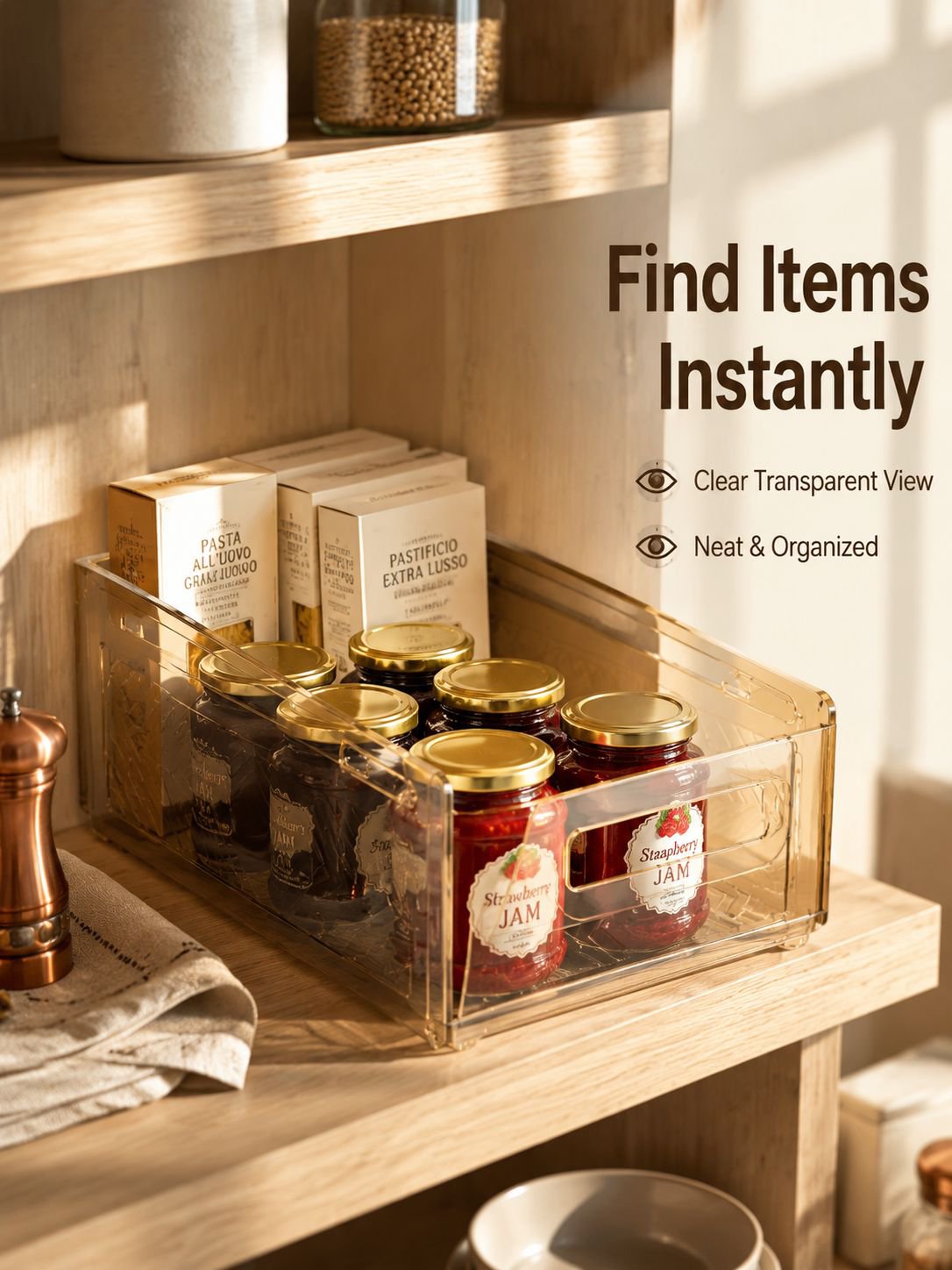 Cabinet storage box, drawer-style extendable desktop snack and sundry kitchen organizer, deep cabine
