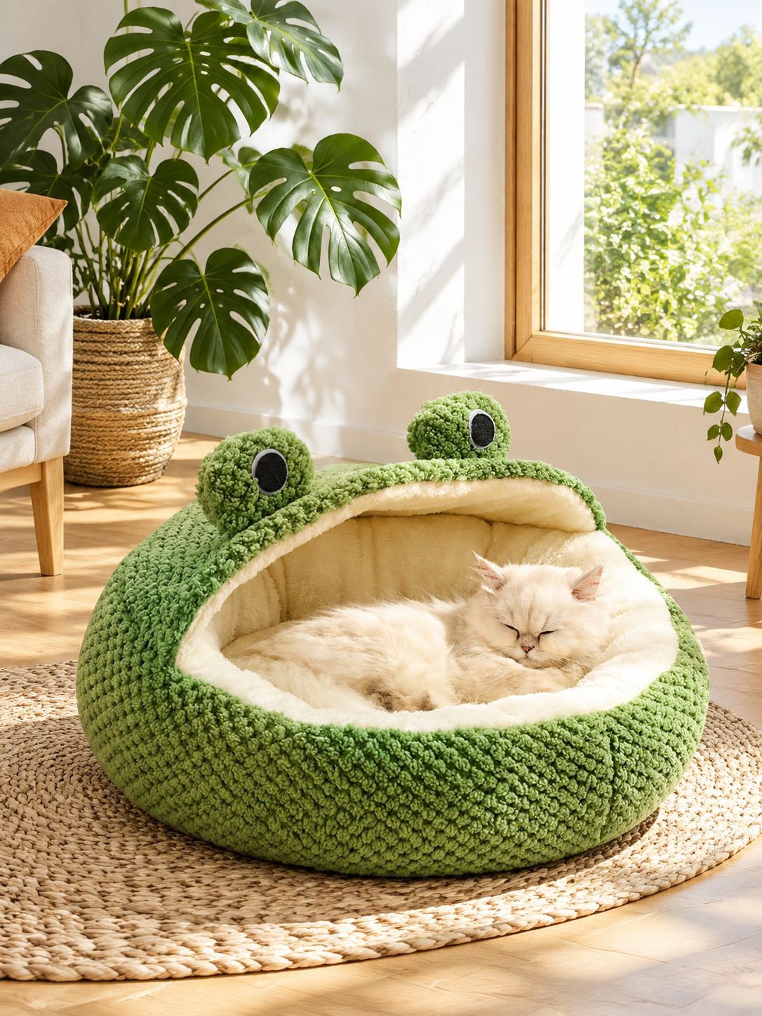 Cama para mascotas rana verde