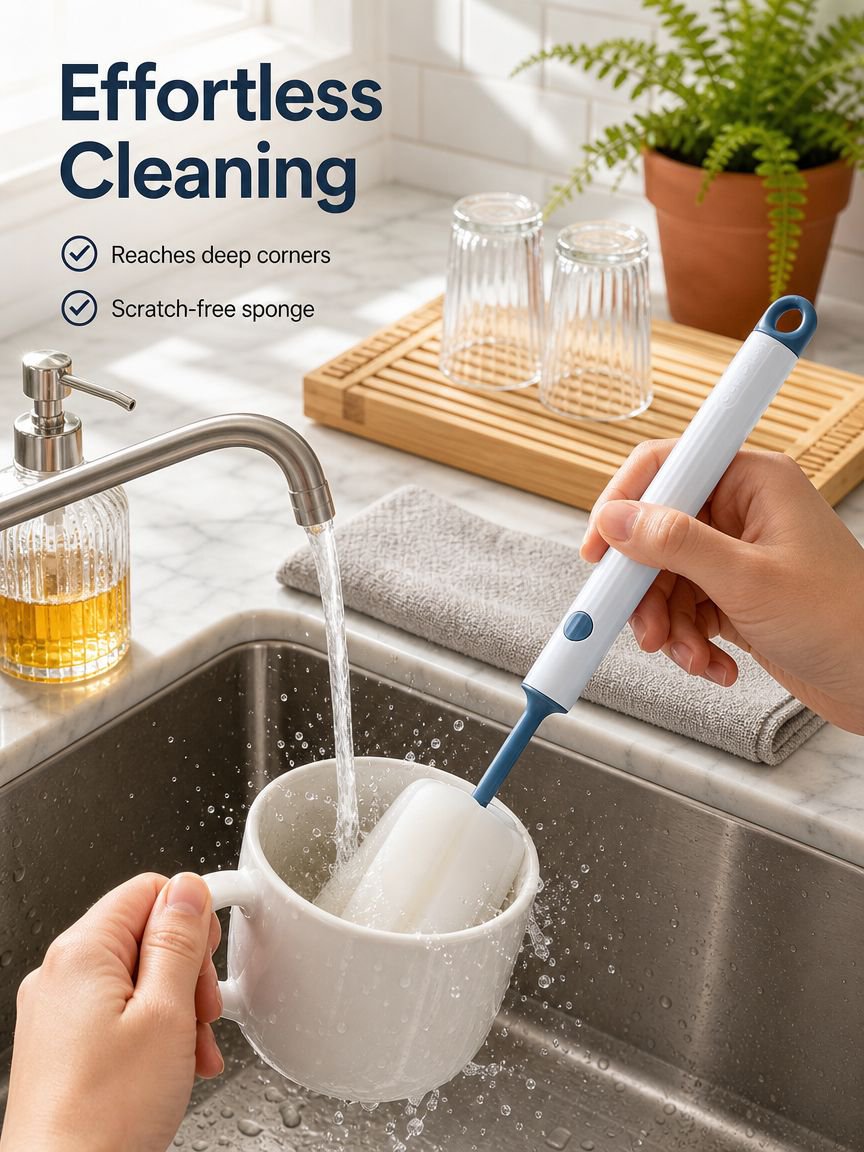New style cup brush with long handle, a must-have for home use, a sponge brush with a replacement he