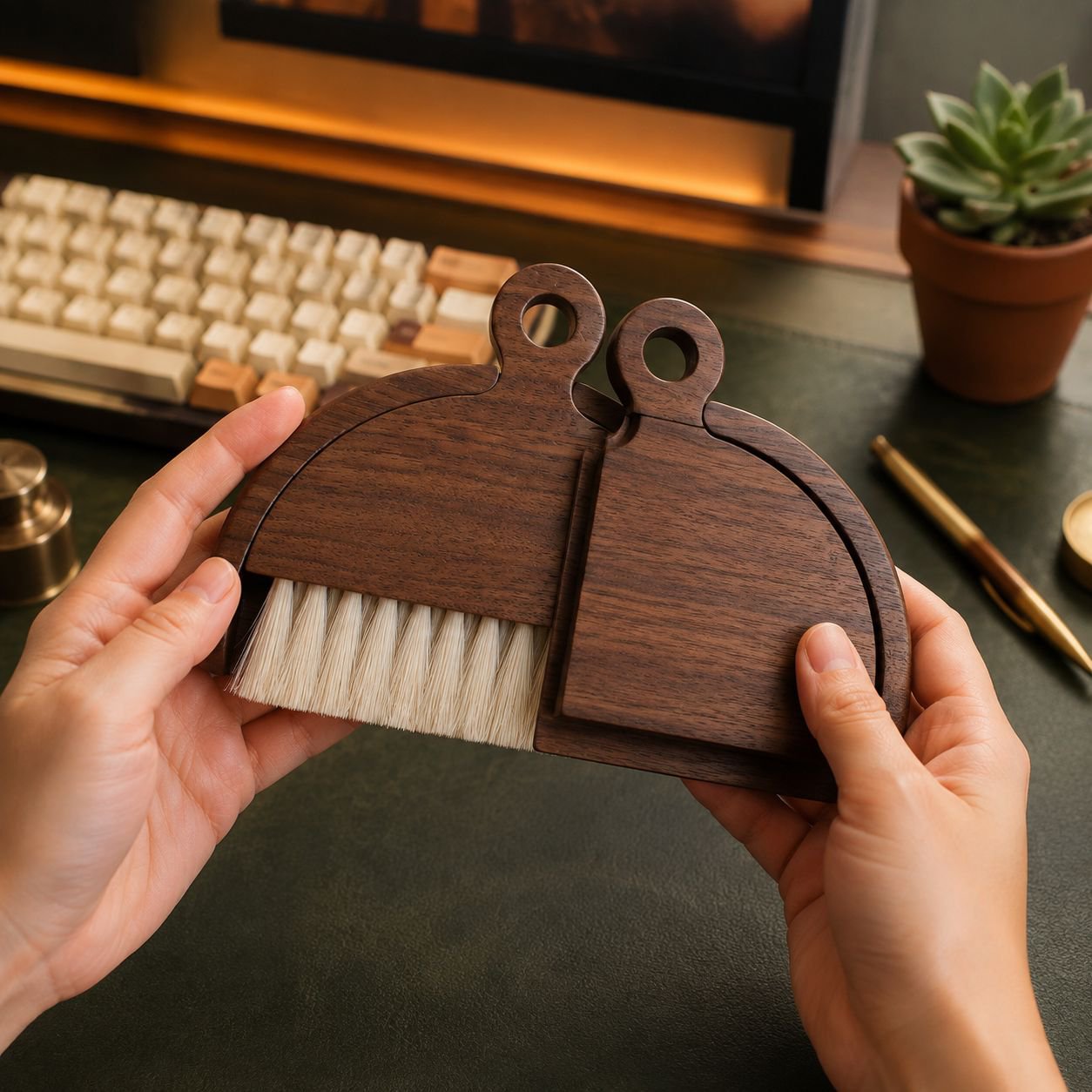 Ergonomic walnut handle brush for comfortable cleaning