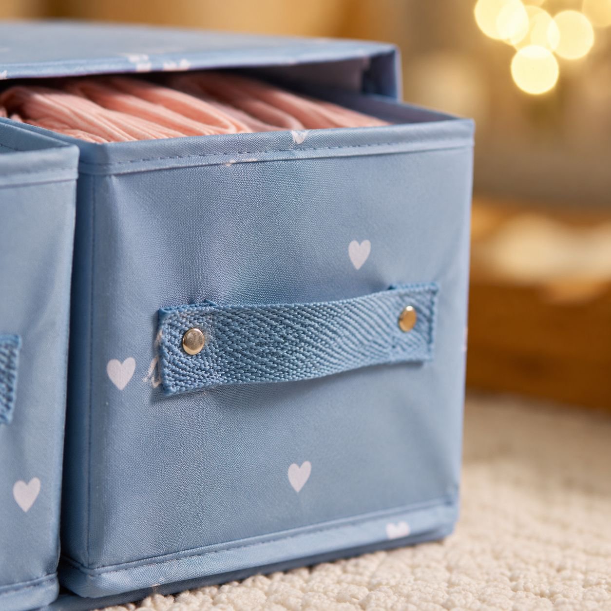 Clothes and accessories sorted in fabric wardrobe box