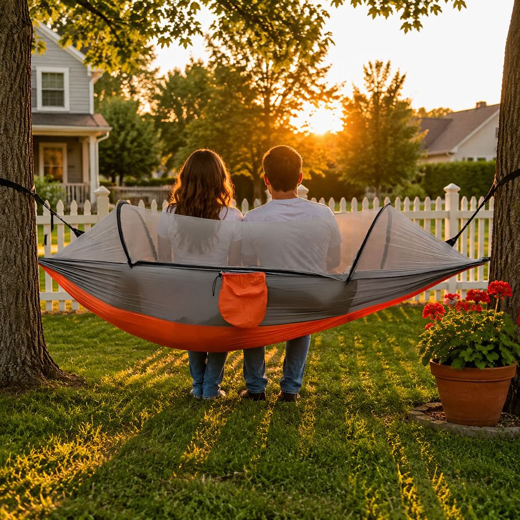 Outdoor hammock, quick-installation, automatic opening, mosquito-proof support, portable and durable