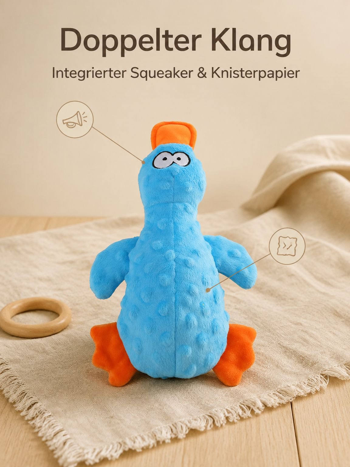 Neues Haustierspielzeug mit Sound, Plüsch-Entenspielzeug, interaktives, bissfestes Papierspielzeug, 