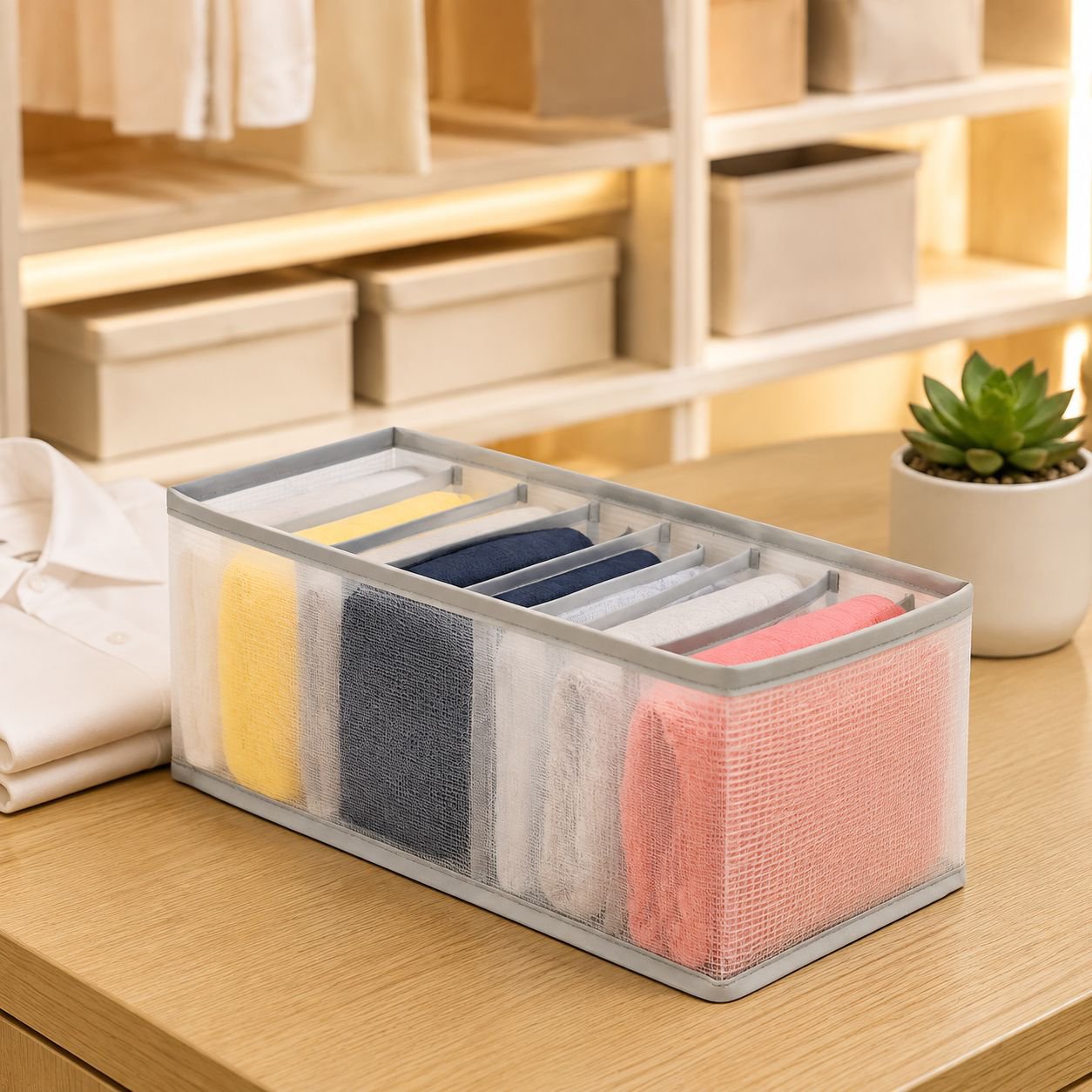 Large Capacity Transparent Drawer Organizer for Underwear and Panties, 8-Compartment Divider