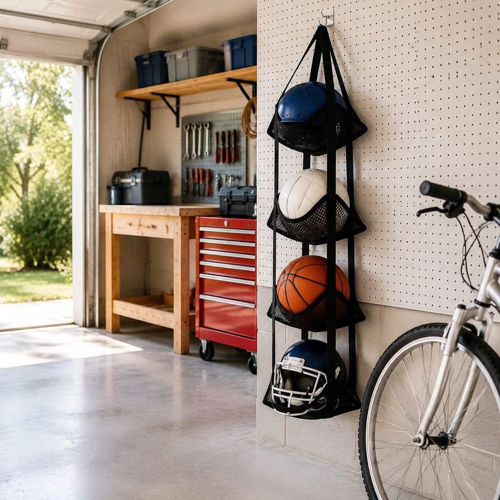 Multi-layer mesh ball storage hanging bag wall-mounted basketball and soccer ball shelf