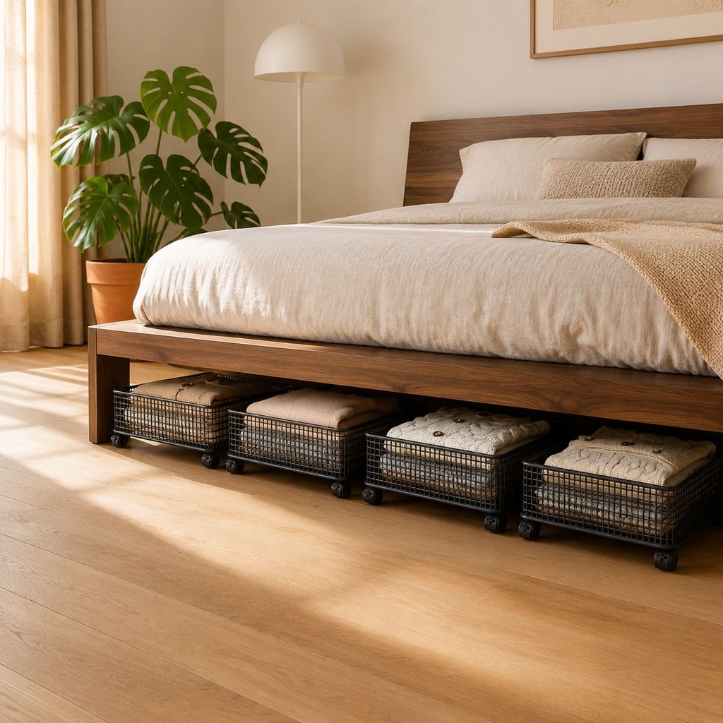 Rolling iron storage box fits under bed
