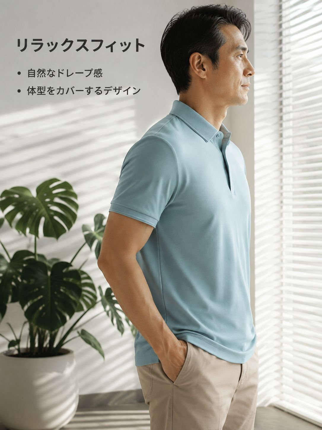 メンズリネン襟付きポロシャツ、半袖、ビジネスカジュアル、リラックスフィット、通気性、無地、通勤に最適。