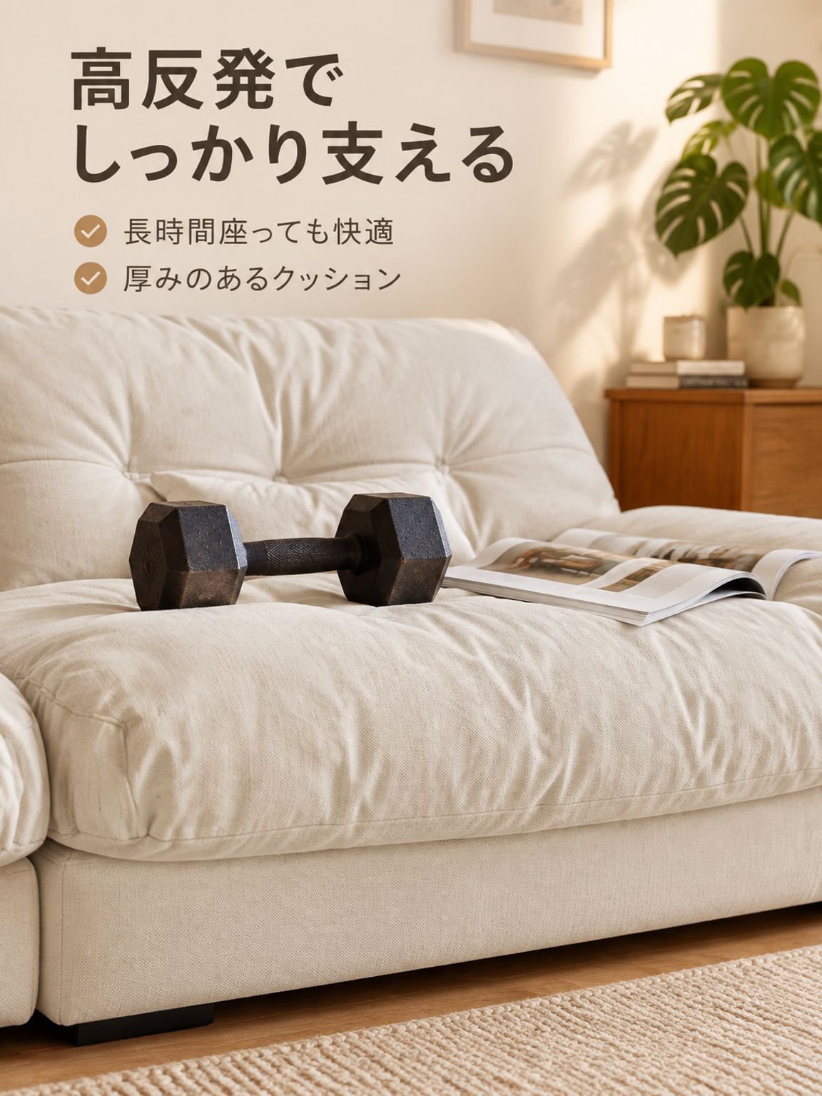 高品質素材を使用したクリームスタイルソファ