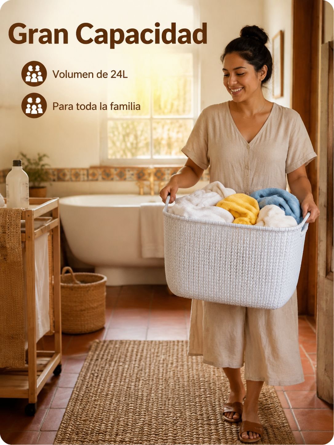 Cesto de ropa multifuncional para baño