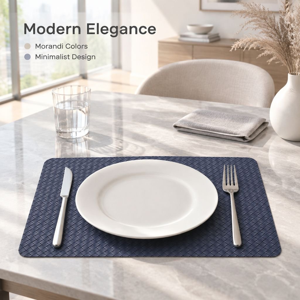 Square Double-Sided PU Leather Woven Placemat Heat Resistant Dining Table Mat for Home Hotel