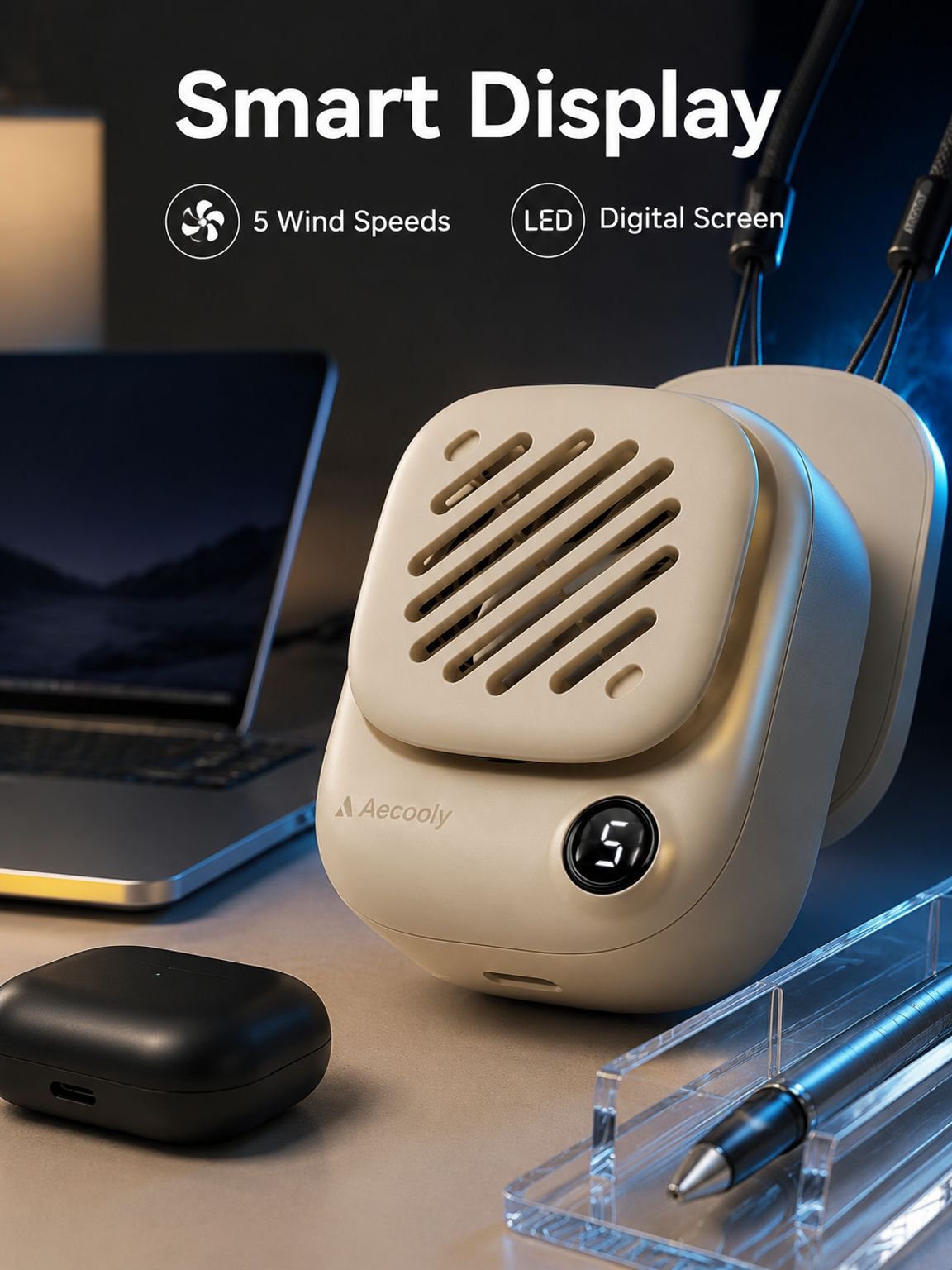 Aicool magnetic fan, small neckband, mini handheld, high speed, suitable for office, desktop, studen