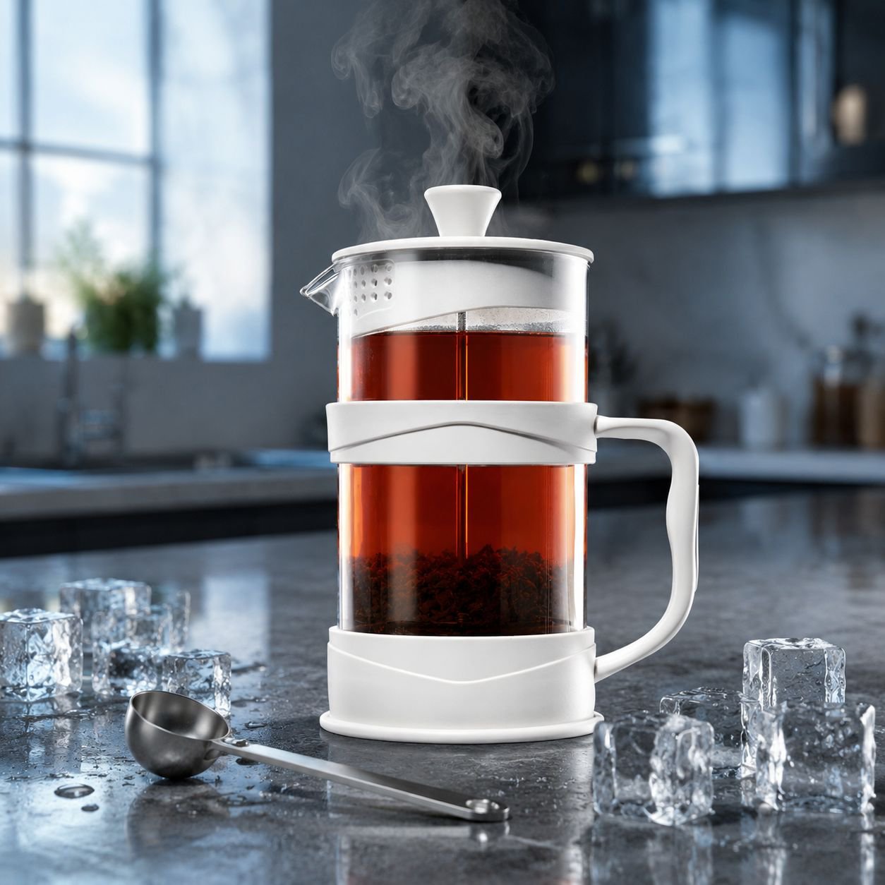 Tasse à thé en verre transparent avec filtre à pression