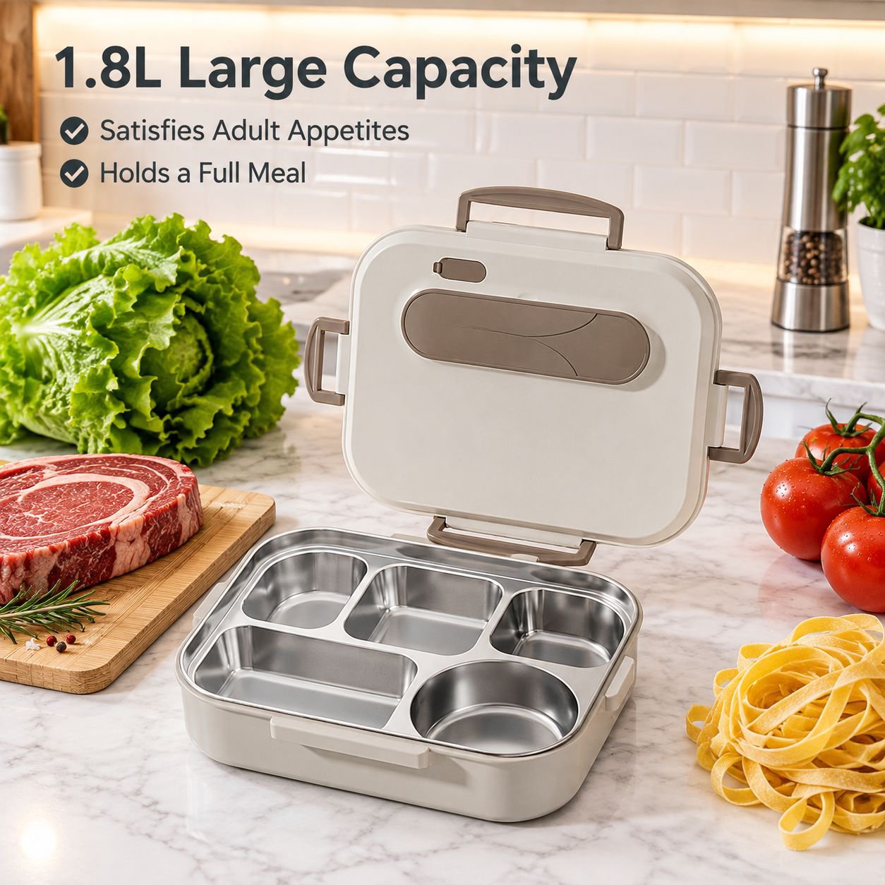 316 Stainless Steel 5-Compartment Lunch Box Large Capacity Bento Meal Container
