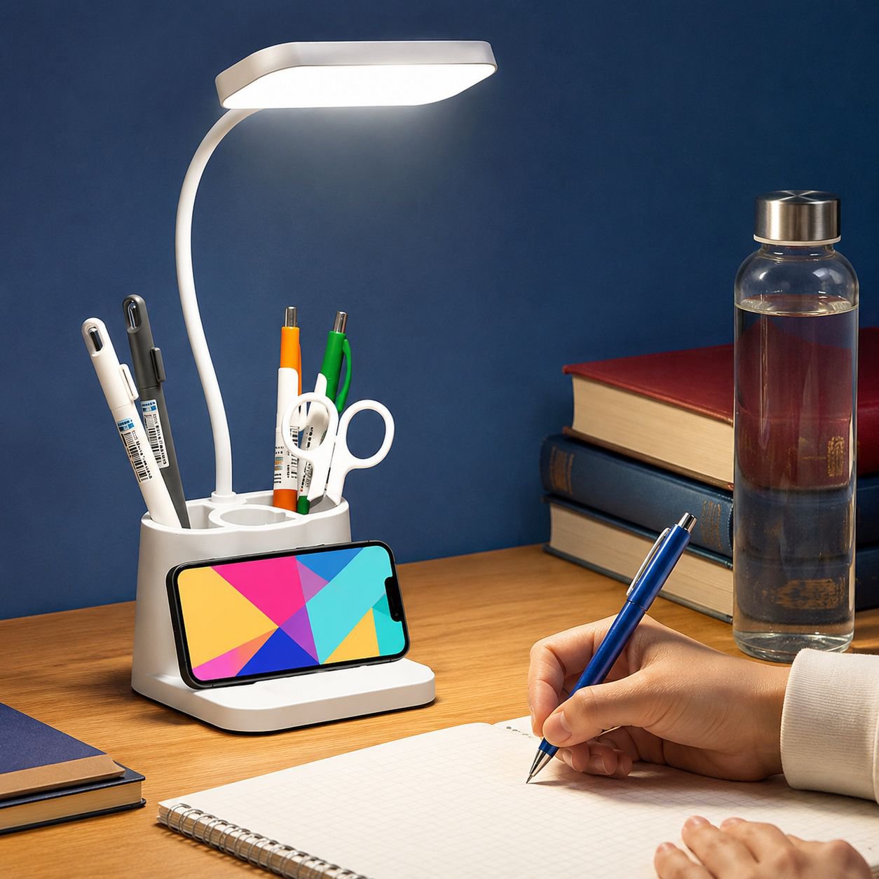 Adjustable study lamp with USB charging feature