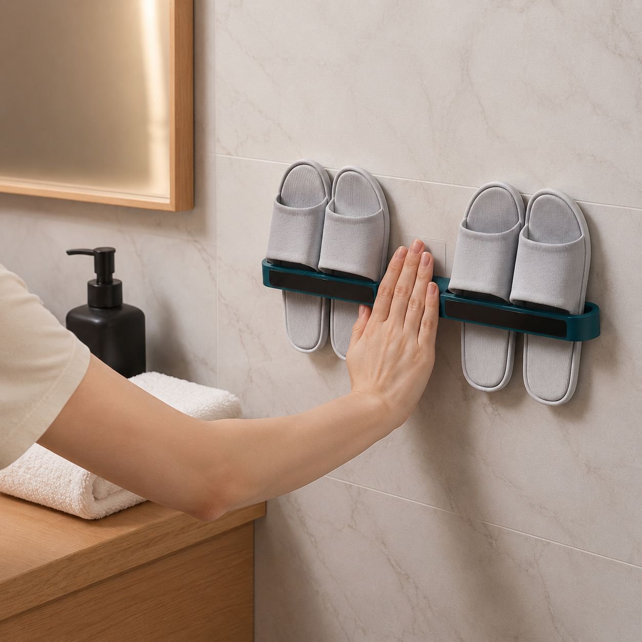 Punch-Free Bathroom Wall Slipper Organizer and Drainage Rack