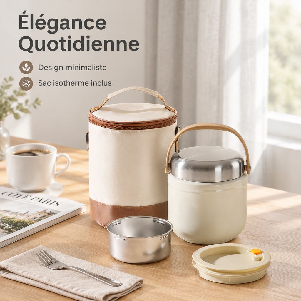 Boîte Repas Isotherme Inox 12H Thermos Bento Portable pour Bureau Étudiant