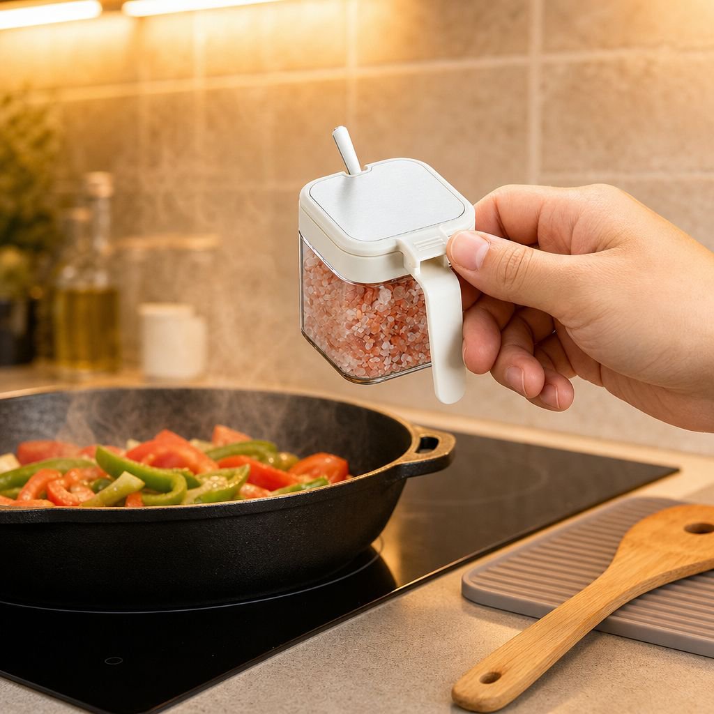 Set práctico de frascos de vidrio para condimentos con soporte
