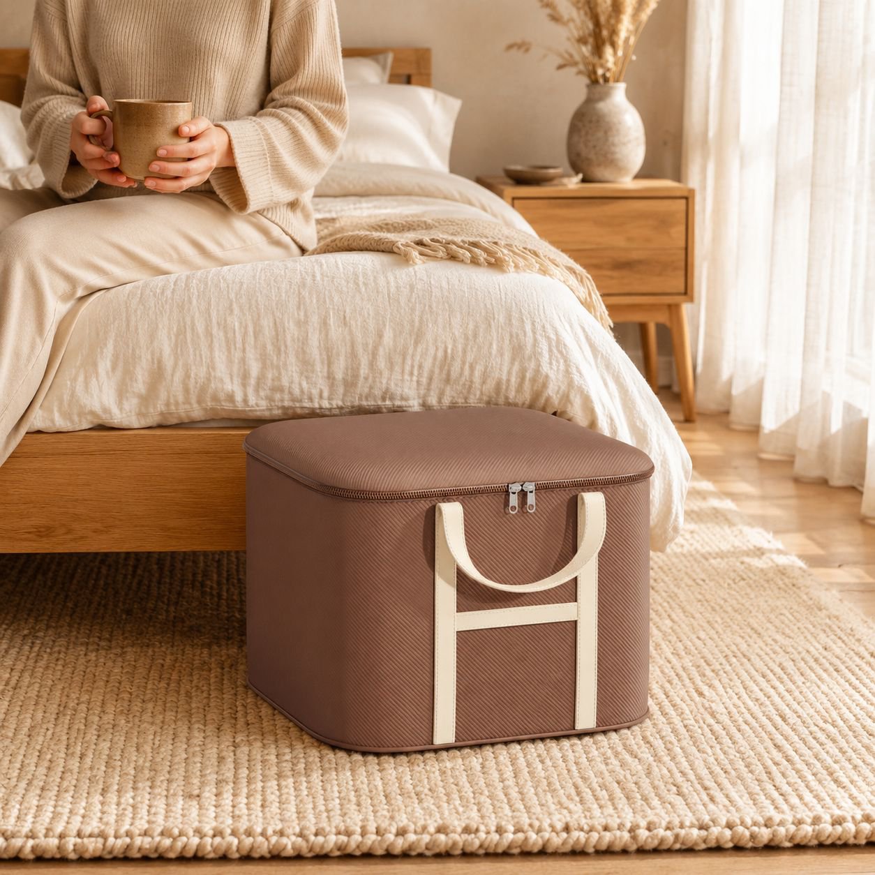Bolsa de embalaje llena de ropa y objetos para mudanza