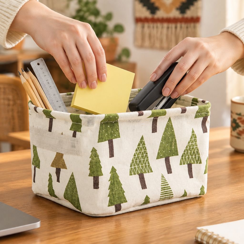 Caja organizadora de escritorio impermeable de algodón y lino