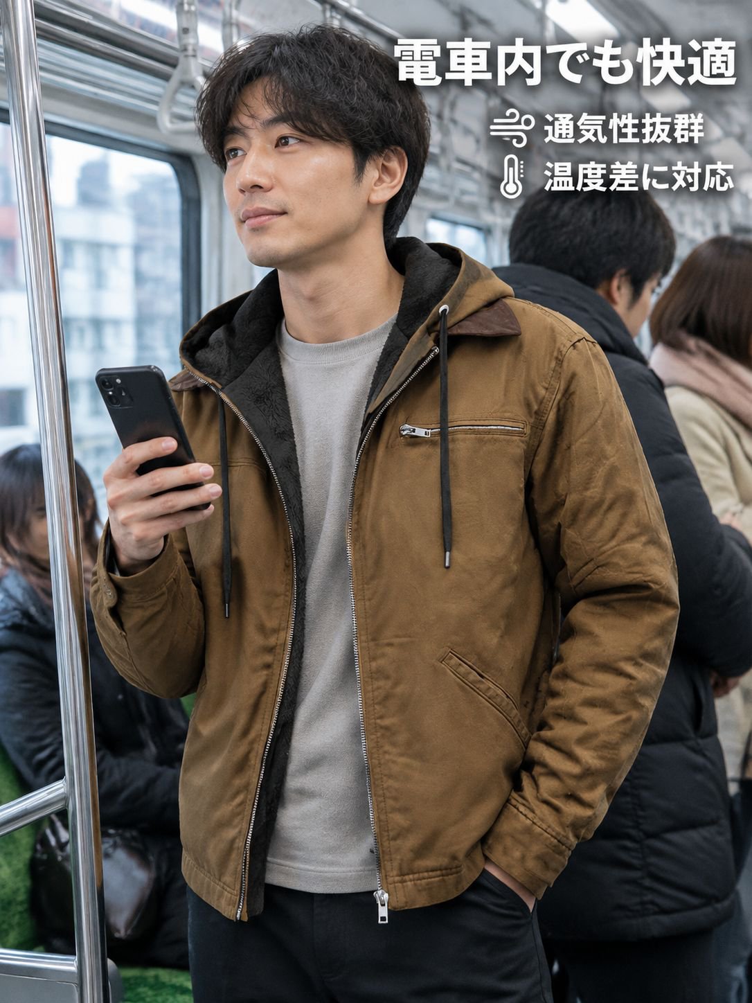 フード付きで首元まで暖かいジャケット