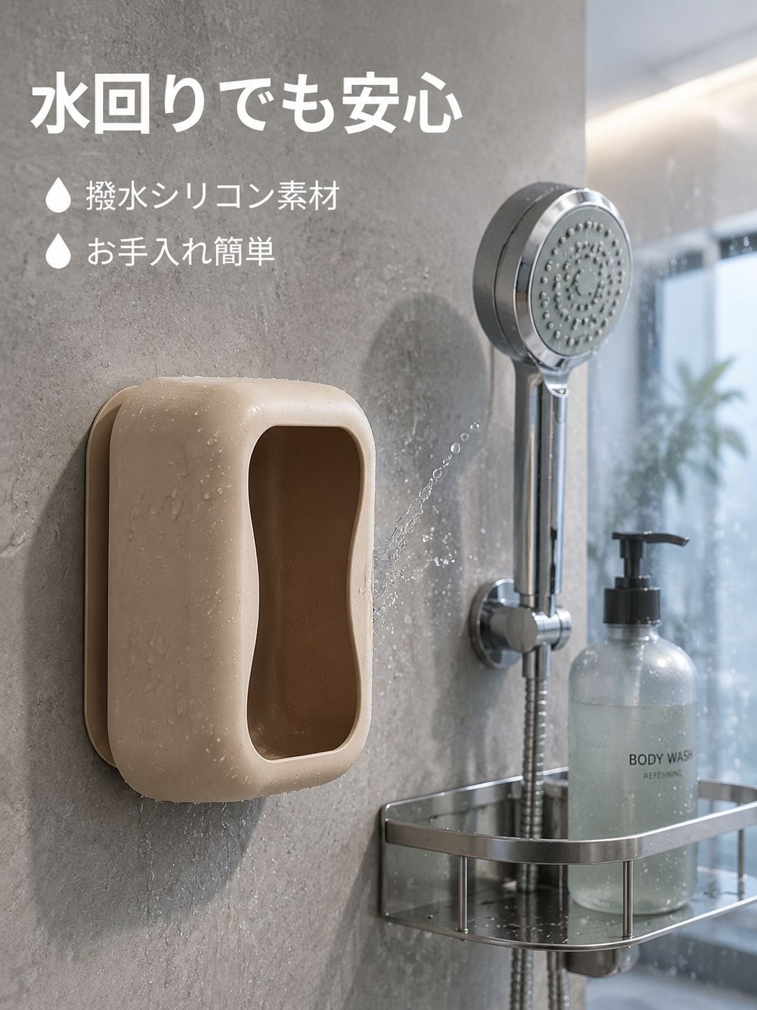吸盤付きシリコン製壁掛けティッシュケース、多用途対応