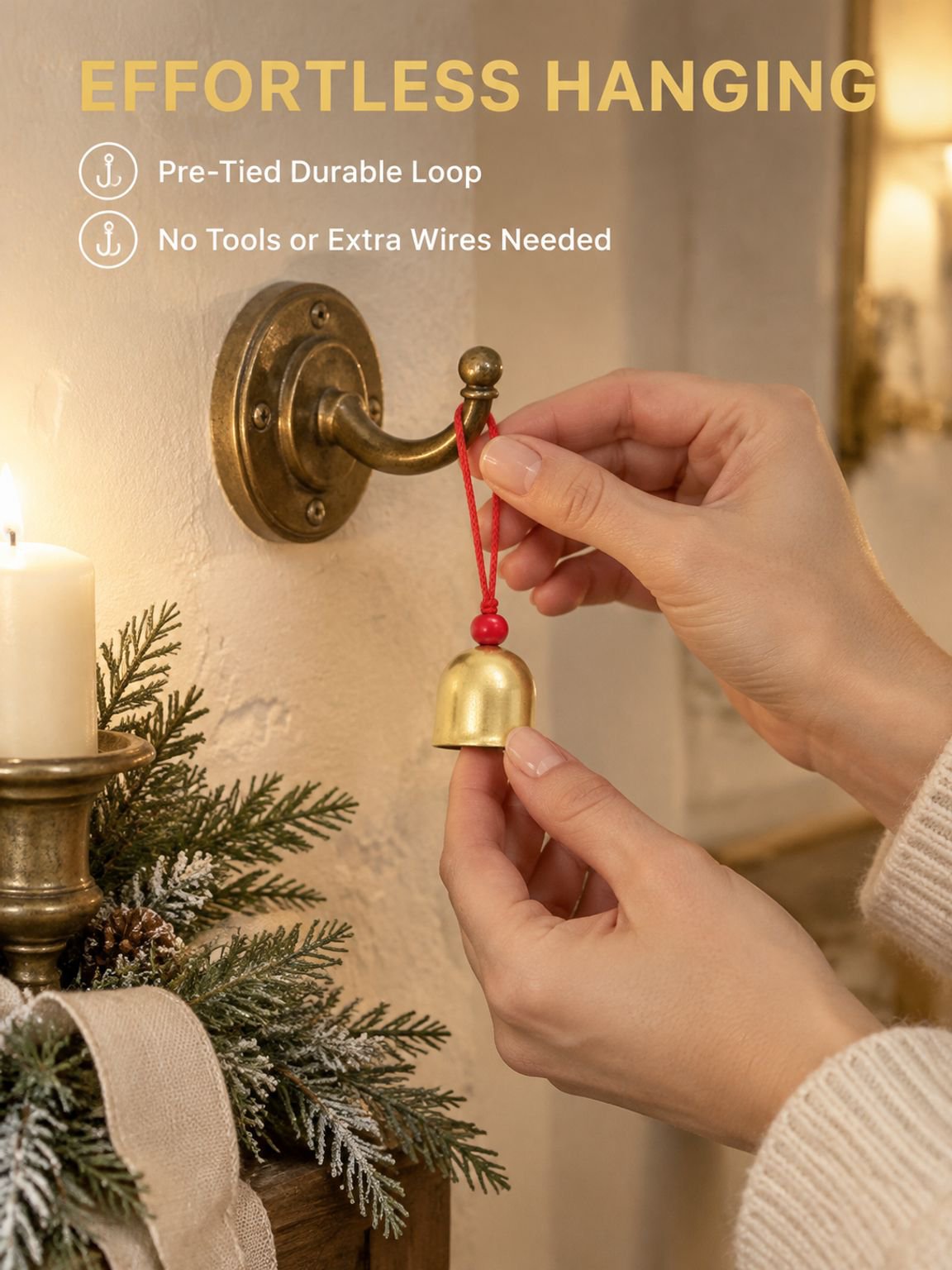 Traditional alloy bell with a bright red hanging cord