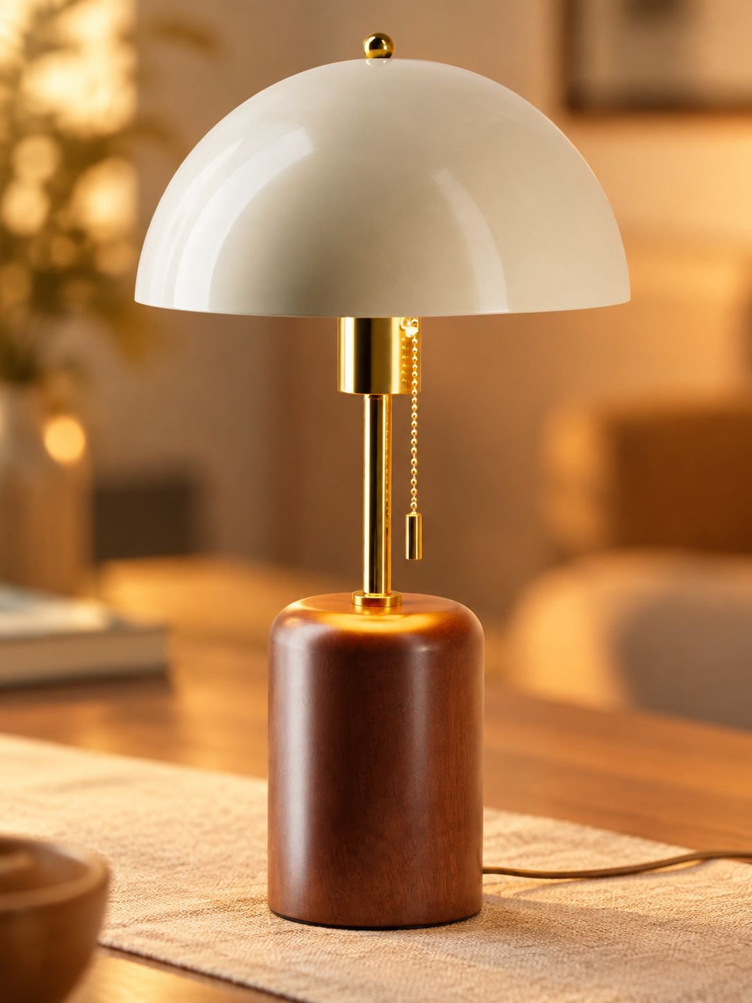Detailansicht der Massivholzbasis der Nachttischlampe