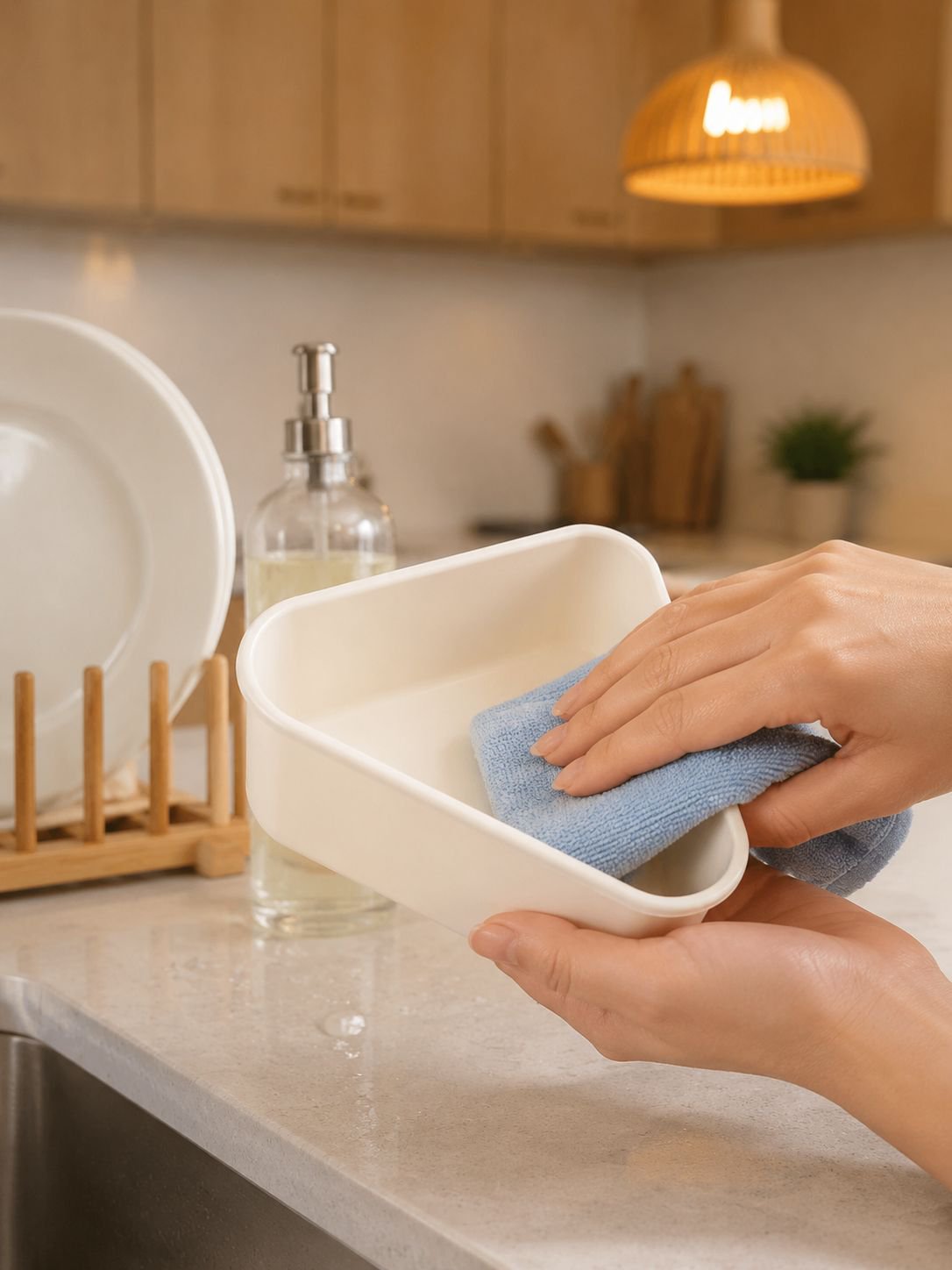 Hanging Sink Drain Basket securely attached to the sink faucet