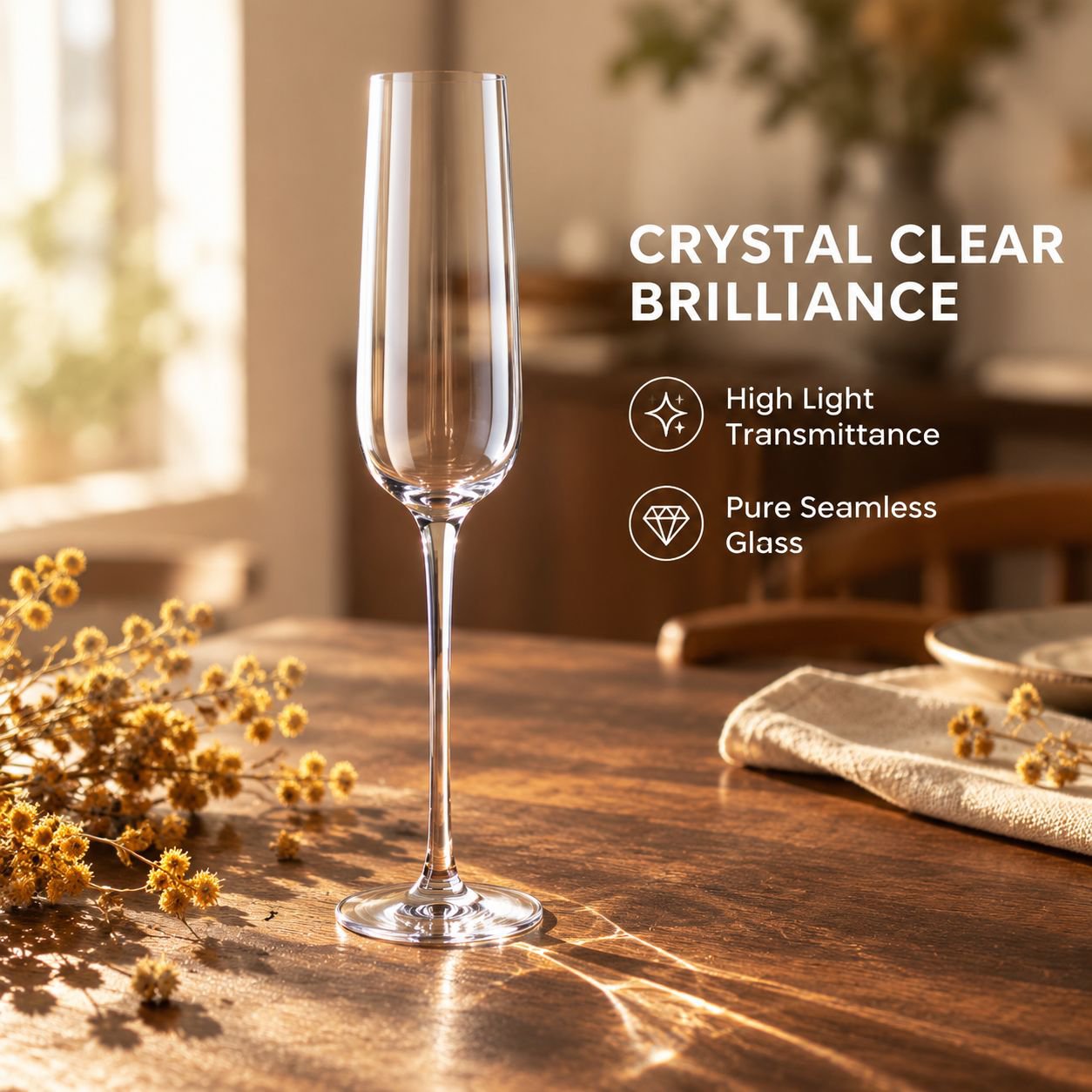 Crystal Glass Champagne Flutes Sparkling Wine Goblet Cocktail Glass Set