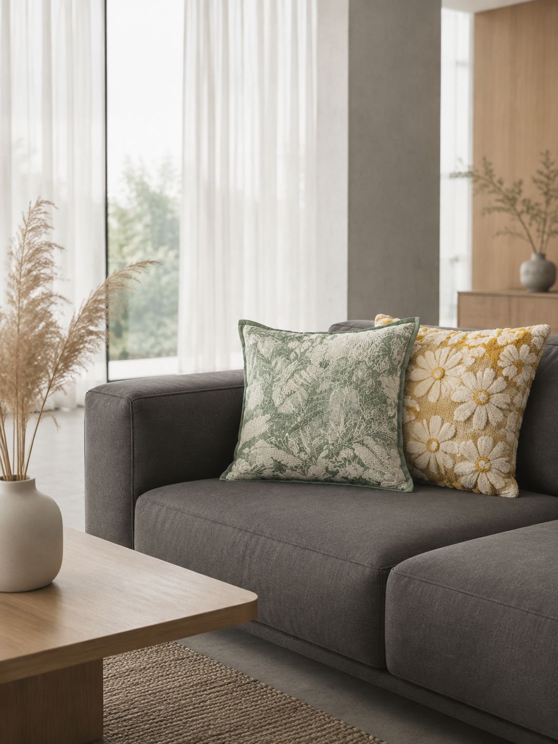 Close-up of soft chenille fabric cushion