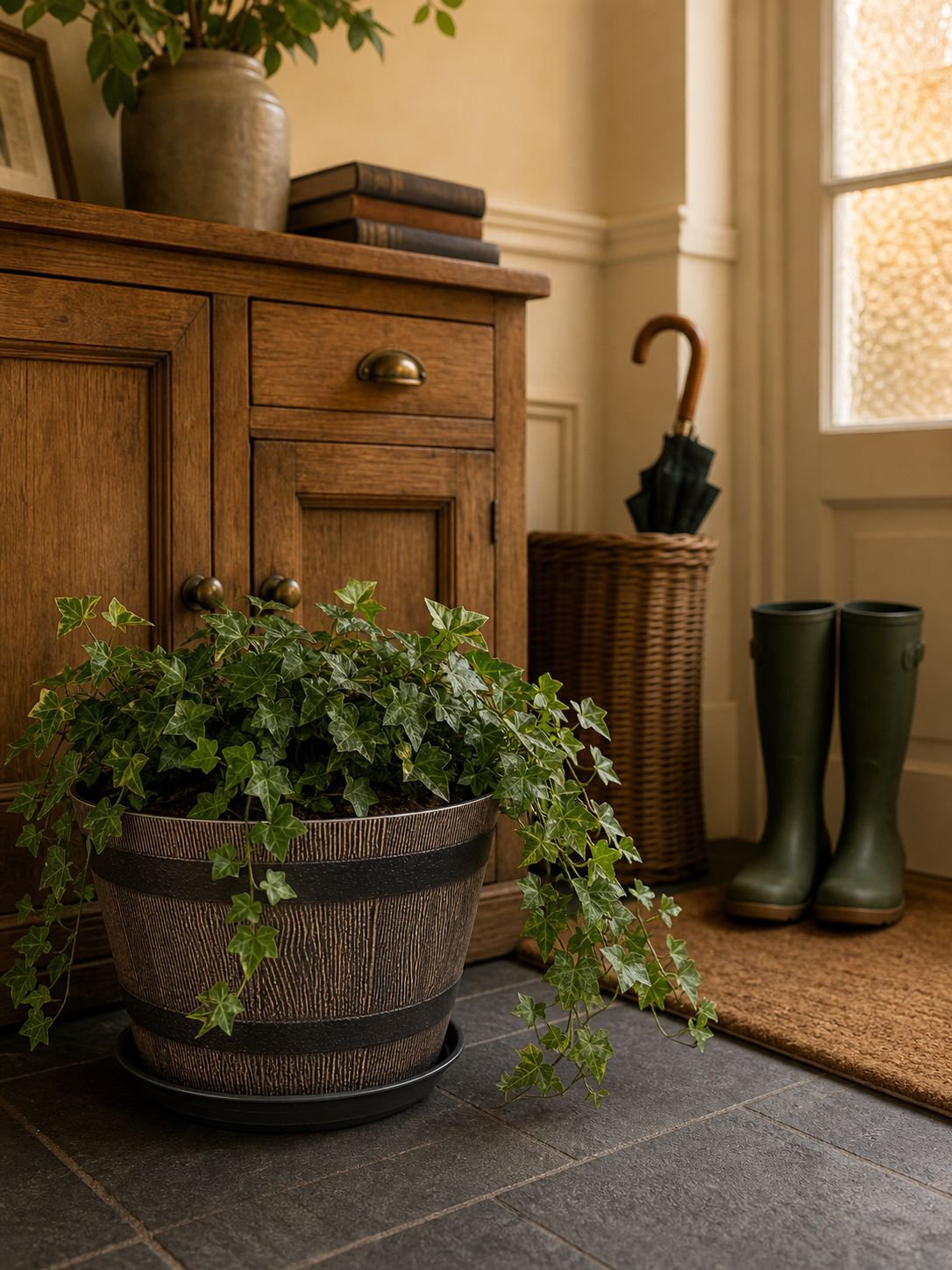 Thickened durable plastic wooden barrel flower pot