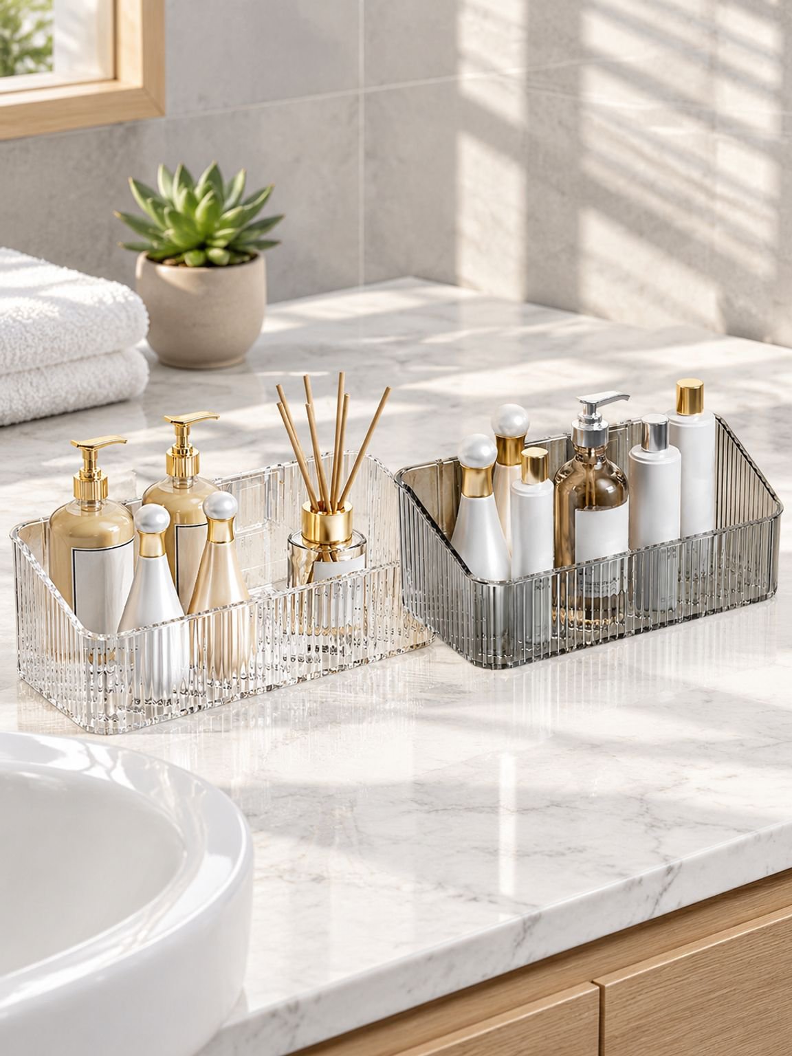 Caja organizadora multifuncional transparente para baño