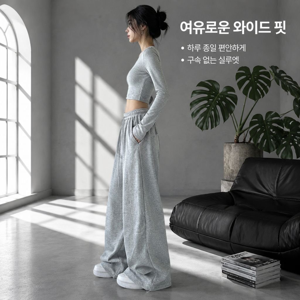 그레이 여성 트레이닝 팬츠 스트레이트 와이드핏 캐주얼 조거 팬츠